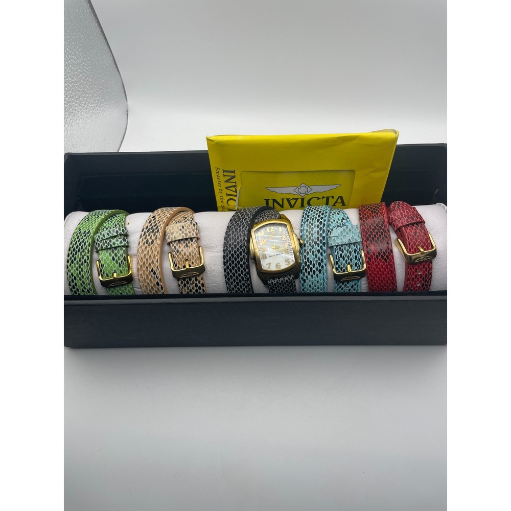 Invicta Lupah Special Edition 19017 Gold Watch 5 Interchangeable Wrap Straps Set